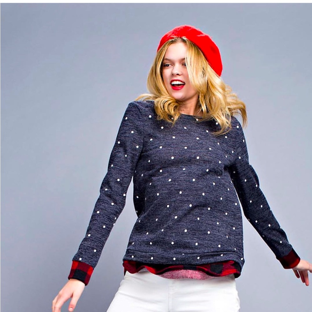 Polka Dot & Plaid Long Sleeve Sweater
